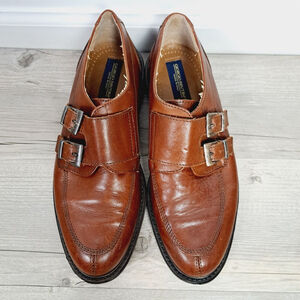 Georgio Brutini Italian Leather Monk Strap Brown Dress Shoe Mens Size 9.5